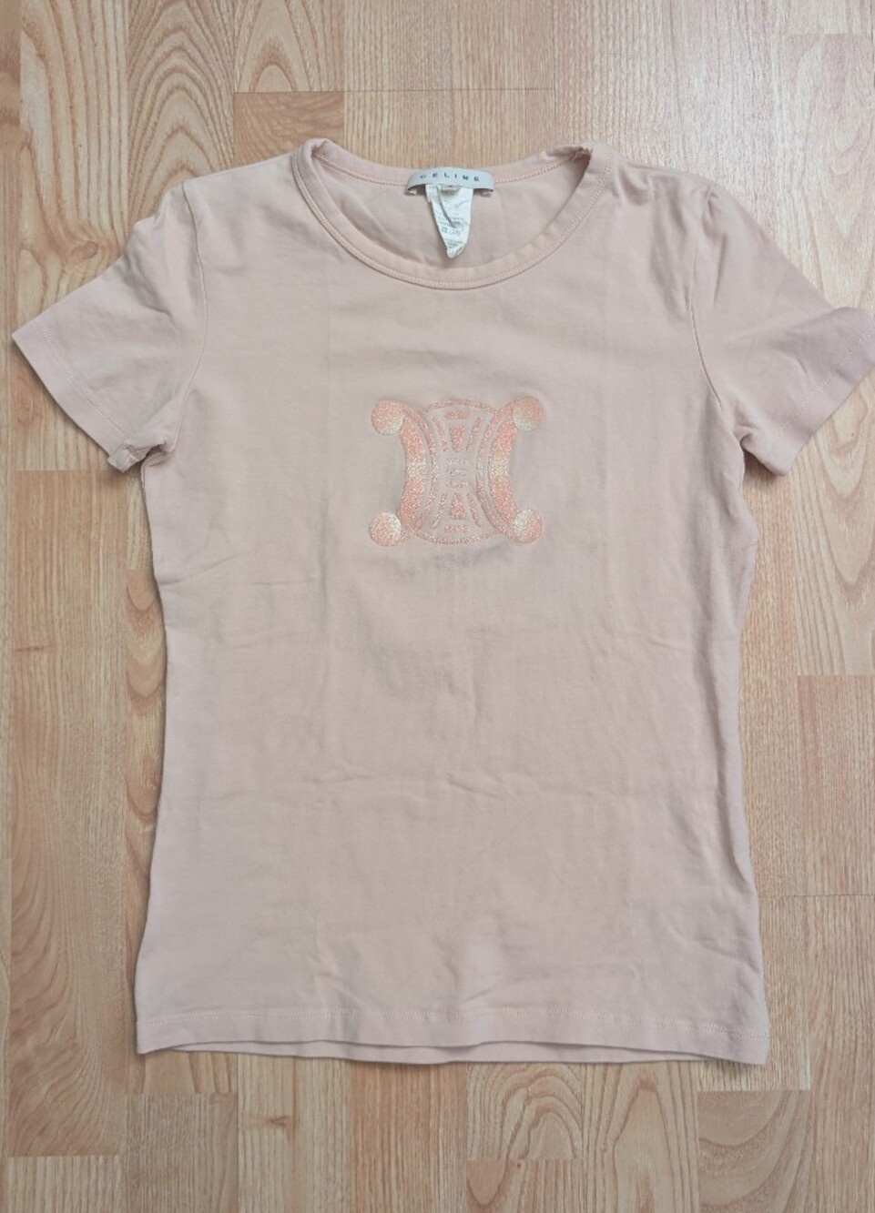 Celine Vintage Triomphe Baby Pink T-shirt Size Small Like New